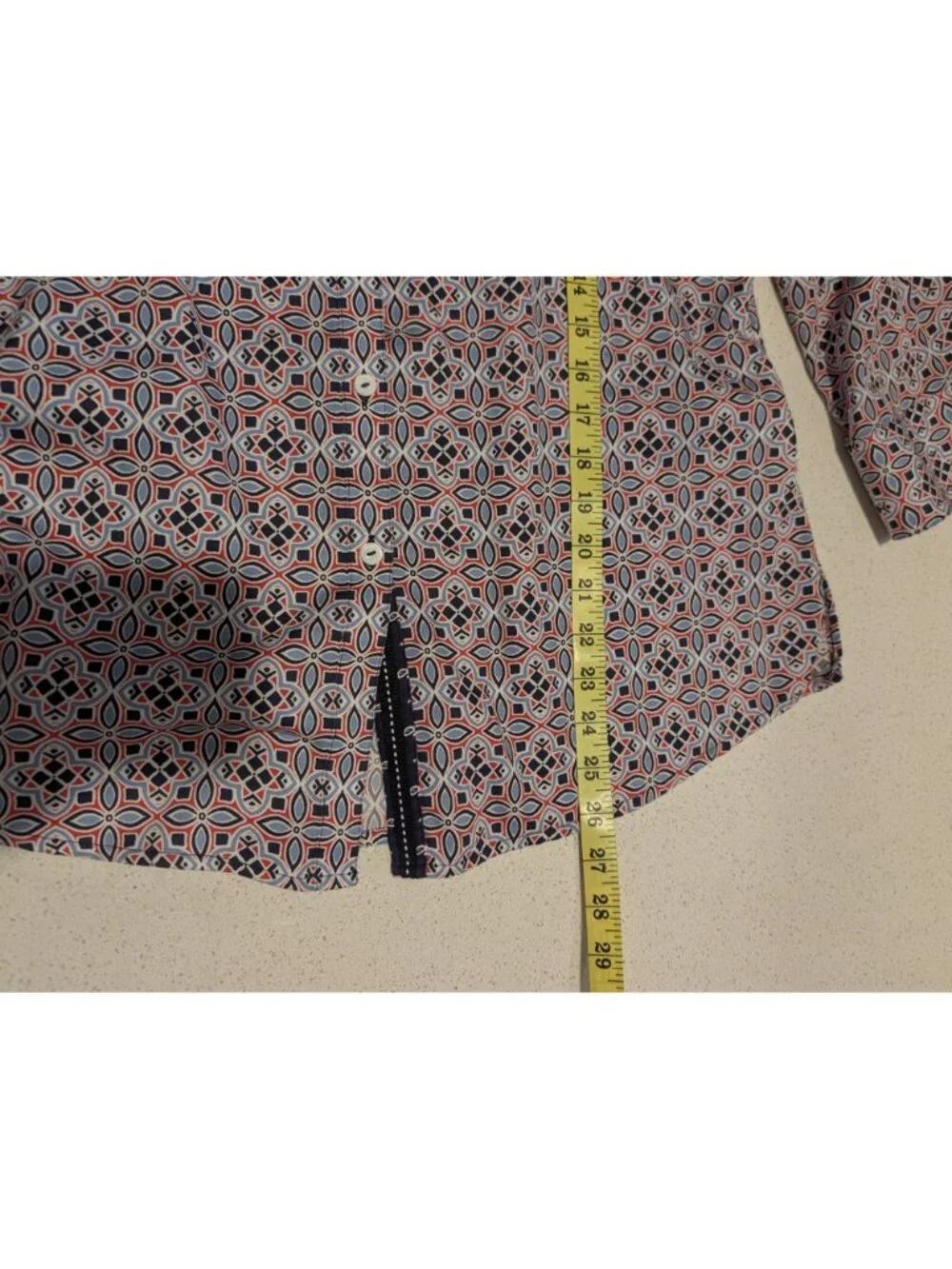 Foxcroft Womens Wrinkle-Free Button-Up Shirt Size 14 Geometric Print 3/4 Sleeves - Picture 10 of 15